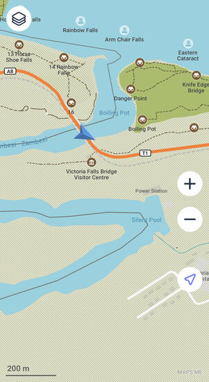 Hier sieht man gut die Brücke, welche die beiden Länder / Simbabwe und Sambia verbindet