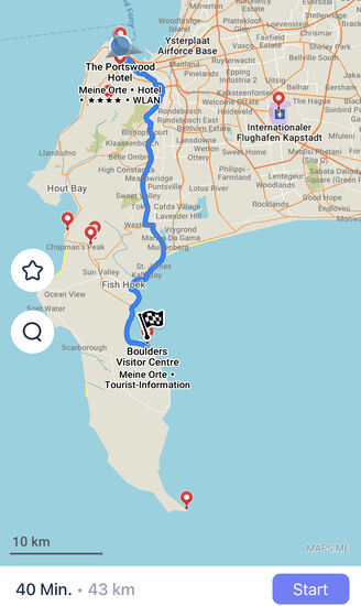 Heute besuchen wir die Pinguine—bis zum Boulder Park sind es nur 43km—und die sind auf den guten Straßen schnell gefahren