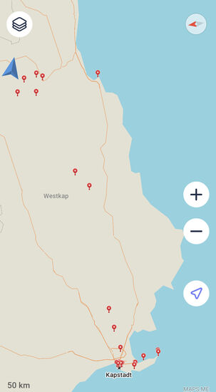 Im oberen Bereich ist die Buffelsdrift Lodge , die „Cango Caves“ und der Swartberg Pass—alles wollen wir heute „abfahren“