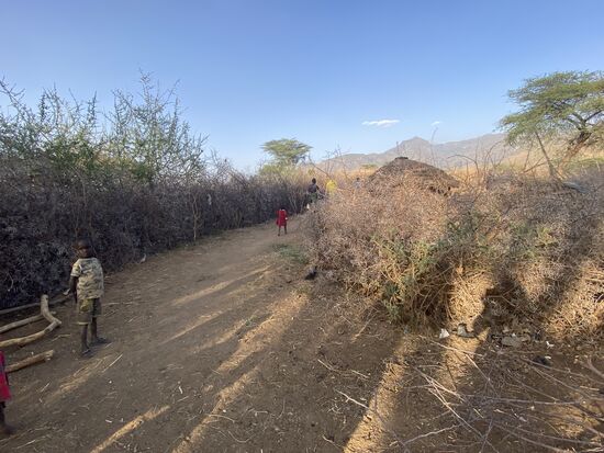 Rund um den Platz der stachelige Zaun, der vor den Feinden von außen schützt.