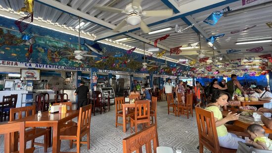 Rosy empfiehlt uns auch einen Food Court in der Nähe, wo man gut Fische essen kann. Wir haben nämlich Hunger.