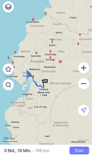 Unsere heutige Strecke mit dem Bus. Es soll aber wegen Erdrutschen länger dauern, weil wir einige Umwege fahren müssen. Wir sind gespannt!!