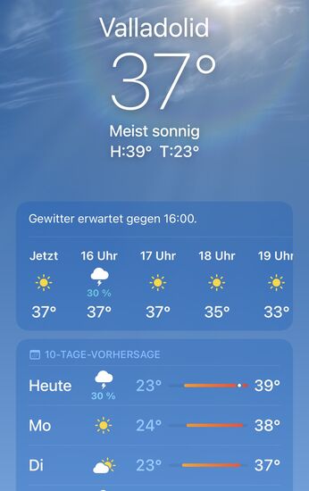 So ist die Temperatur im Moment- und es soll noch wärmer werden…