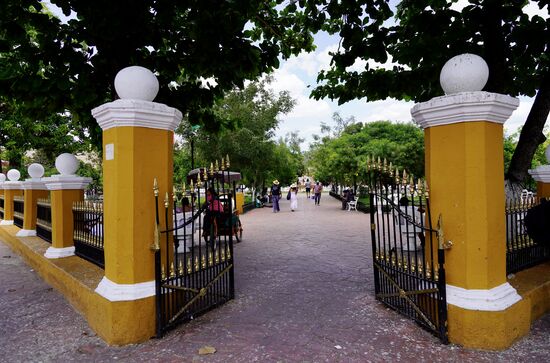 Es gibt einen wunderschönen Park bei der Kathedrale-den „Parque Principal Francisco Canton Rosado„
Hier laufen alle Straßen zusammen und hier ist viel los