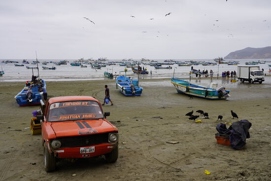 Wir gehen bis zum Ende der Strandstraße und beobachten Fischer