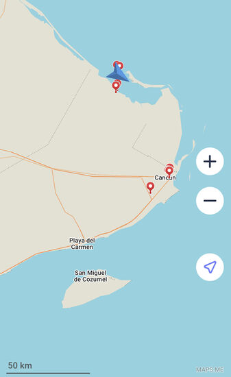 Hier kann man gut die Lage der Insel Holbox erkennen. Anders als „Cozumel“ ist sie noch ein Geheimtipp und lange nicht so voll