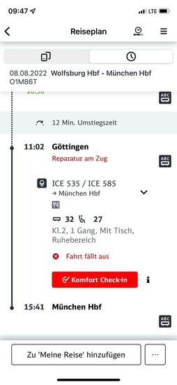 Bis nach Göttingen gehts reibungslos, dann kommt eine Überraschung…
Der nette Zugbegleiter erklärt mir, dass nur einige Wagen ausfallen, der Zug aber trotzdem fährt.
Trotzdem—extrem verwirrend so eine Info! 