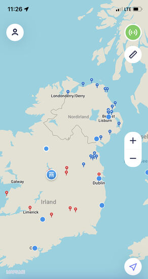 Sogleich starten wir durch nach Belfast—es sind nur 165km, sodass wir schon gegen 16 Uhr in Belfast sind
Hier habe ich mal einige unserer Ziele eingezeichnet