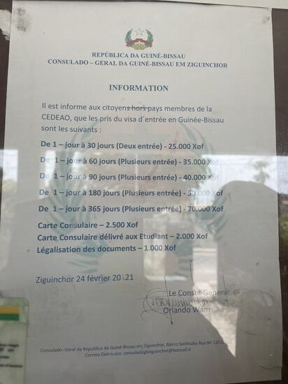 Hier ist die Preisliste für Visa—man kann ganz schön lange dort bleiben, wenn man will