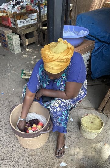 Hier gibt es kleine Tütchen mit frischen gefrorenen Fruchtsäften—wir kaufen 3 und sie schmecken köstlich!