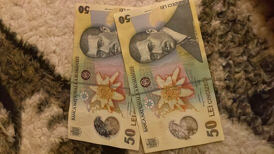 Aurelia, die rumänische Pflegekraft meiner Eltern schenkt Thomas und mir je 50 Leu, über die wir uns sehr freuen