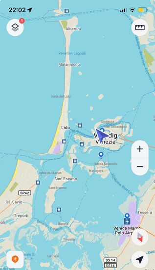 Hier sieht man unseren Standpunkt mit einigen Inseln--u.a. dem "Lido" drum herum