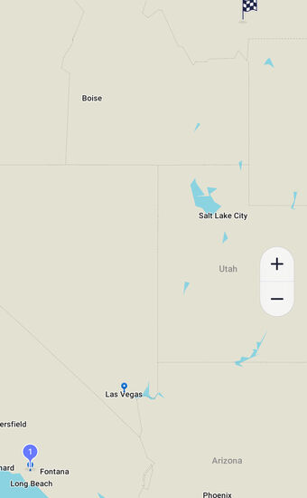 Eine Übersicht unserer Tour: Los Angeles und oben beim Fähnchen ist der Flughafen Bozeman