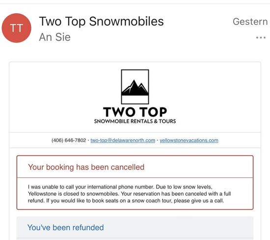 In unserer Familien-Reisegruppe erwartet uns diese traurige Nachricht-die geplante Tour mit dem Snowmobil ist mangels Schnee gecancelt