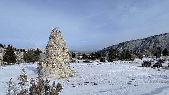 Wir stoppen auf dem Rückweg an den „Mammouth terraces“, beim Verwaltungsort des Nationalparks
