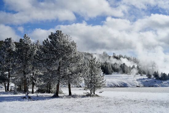 …und machen uns gleich auf, um die Geysire in Action zu sehen. An der Rezeption ist ein Schild, auf dem steht , wann jeder Geysir aktiv ist