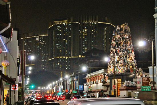 - Little India -
Hinten: In riesigen Plattenbauten schlafen Singapurs Billigtagelöhner
Vorne rechts: Hinduistischer Tempel für das nötige Seelenheil