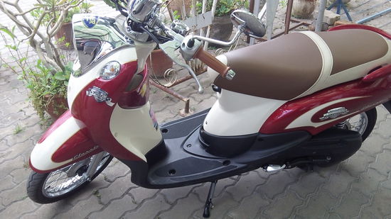 Unser fahrbarer Untersatz. 125 ccm und locker 80 Sachen schnell. Das reicht um mitzuschwimmen 