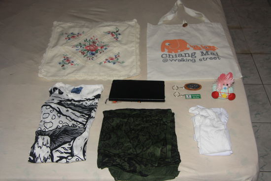 Unsere Einkaufe (die Mitbringsel fuer die Daheimgebliebenen sind mit unserem Tagebuch abgedeckt)