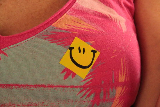 hab ich mir nicht freiwillig aufgeklebt, ich gehöre zum Smiley-Bus nach Kambodscha