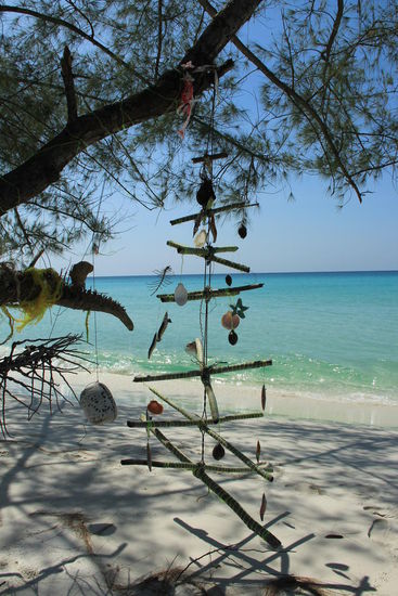 ein künstlerischer Weihnachtsbaum vor einer Traumkulisse....