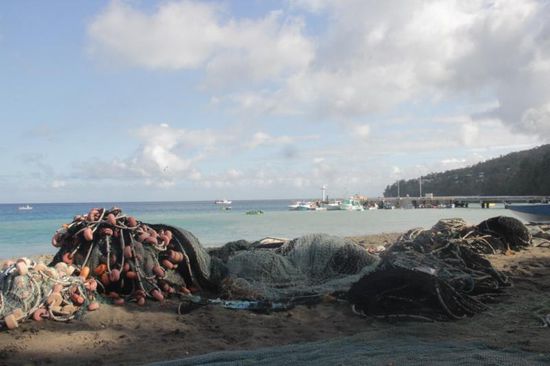 Fischernetze im Hafen von Guyave