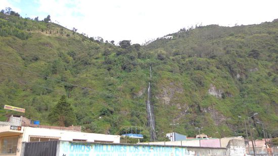 Banos, im Hintergrund einer der unzähligen Wasserfälle in dieser Region